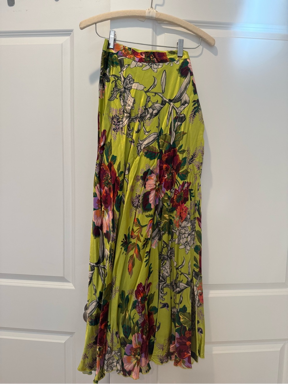 Anthropologie Lime Green Floral Maxi Skirt
